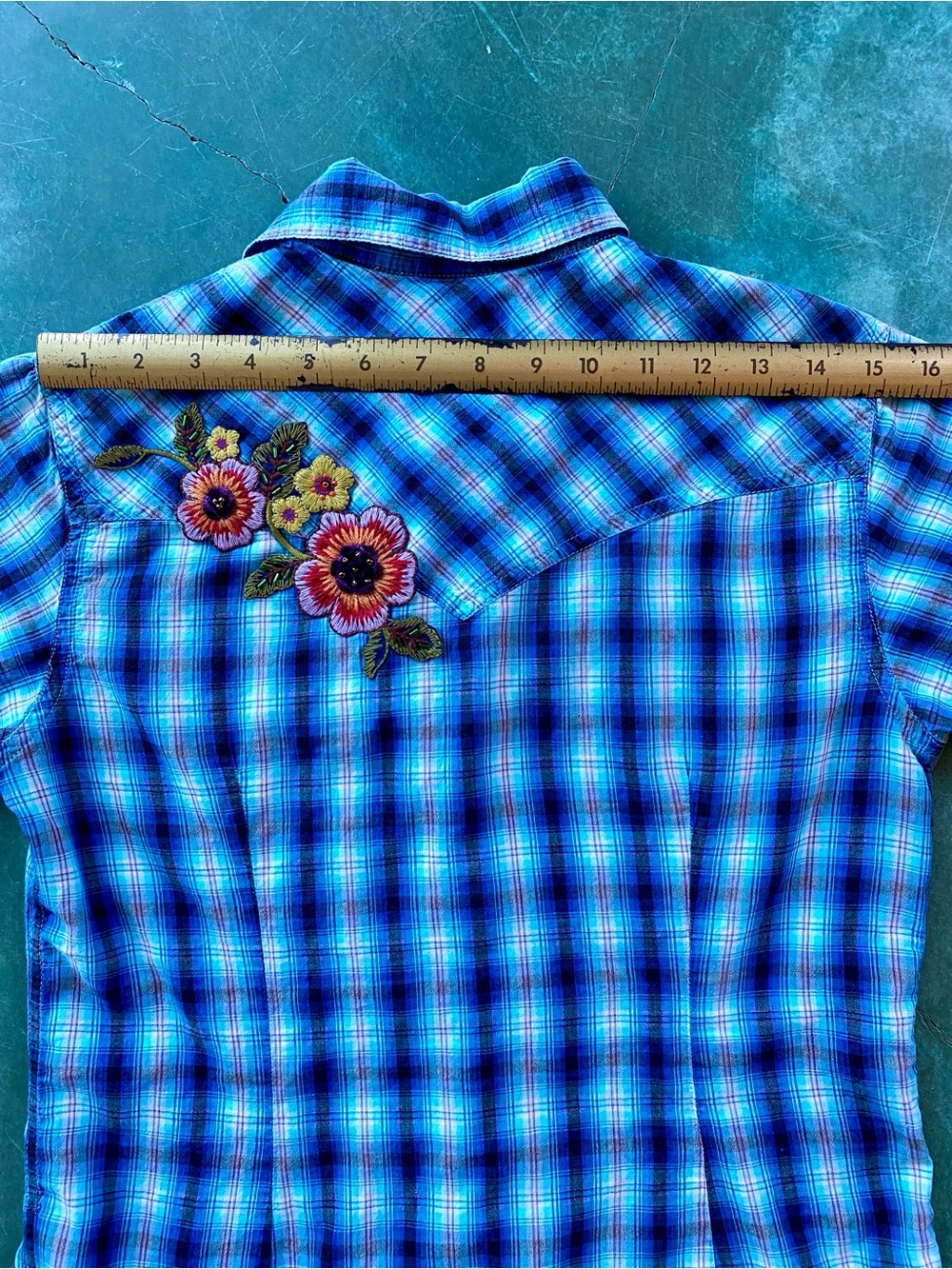 Panhandle Slim Blue Plaid Short-Sleeve Snap-Down Shirt - Picture 9 of 12